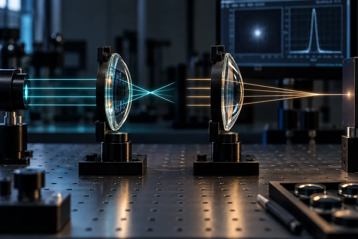 Aspherical and spherical glass lenses compared with controlled light rays