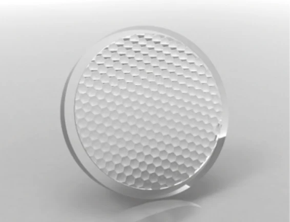 Circular fly-eye glass lens array with hexagonal lenslet pattern