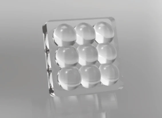 Glass lens array with nine lenslets on a common substrate