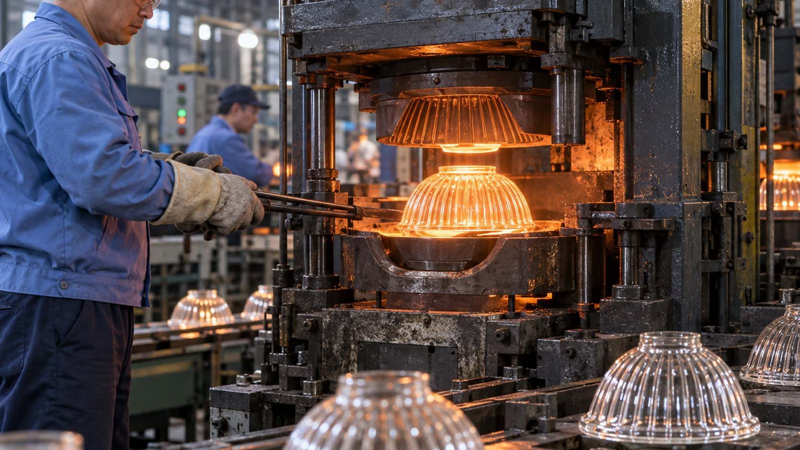 Glass pressing and forming for lamp shades